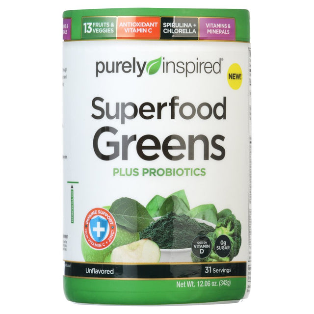 Purely Inspired Superfood Greens + Probiotics, Immune Support Powder, Unflavored, 31 Servings