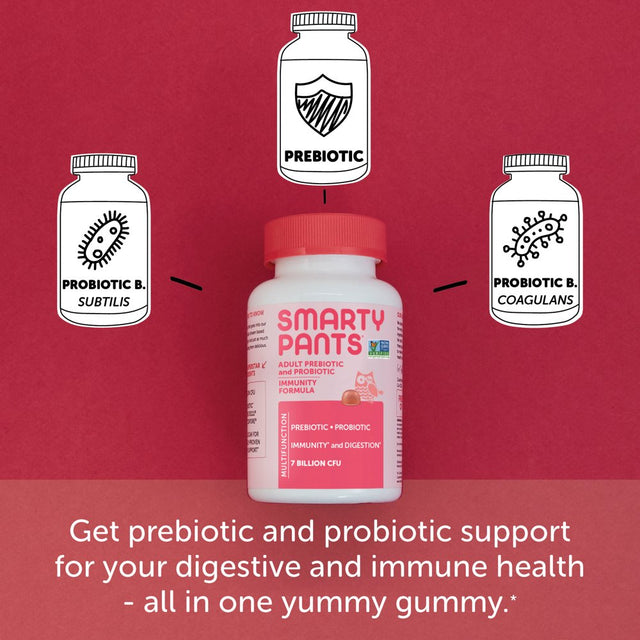 Smartypants Adult Prebiotic & Probiotic Immunity & Digestive Health Gummy Vitamins - Strawberry Creme - 60Ct