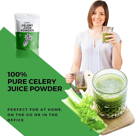 Vitalute Celery Powder Juice - 400G/100 Servings - Detox to Boost Immune System, Increase Energy, and Support Gut Health - Rich in Immune Vitamin C, Minerals & Antioxidant, Vegan Super Green Powder