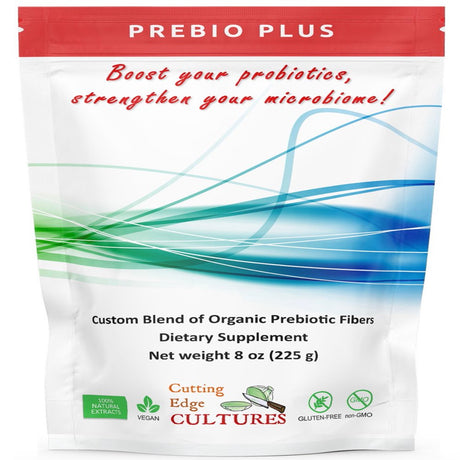 Cutting Edge Cultures Prebio plus Prebiotic Fiber Powder BEST Custom Blend of Organic Prebiotic Fibers Dietary Supplement 8 Oz (Prebio plus 8Oz + Vegetable Starter 4 Grams)