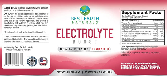 Electrolyte Support Supplement - Support Electrolyte Balance with Vitamin D, Calcium, Magnesium, Sodium, Potassium, Boron and More - 30 Ct. Capsules