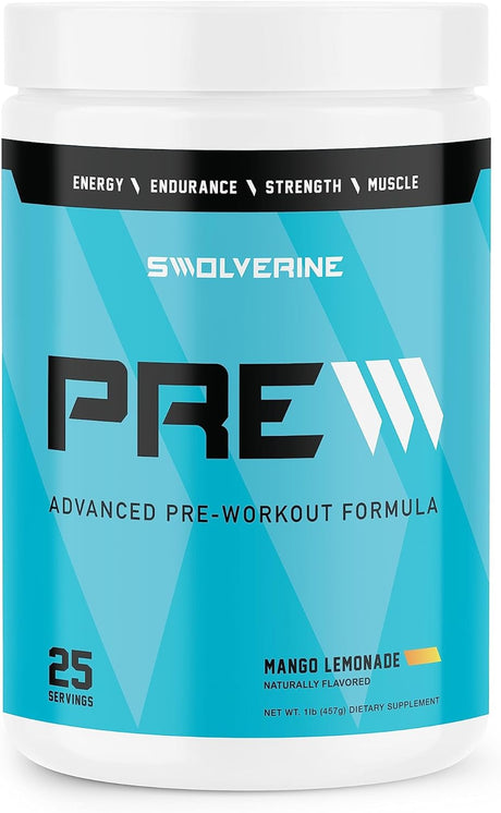 Swolverine Pre-Workout | Citrulline Malate, Carnosyn Beta Alanine, Carnitine, Ginseng, Pomegranate, Betaine, Coconut Water Endurance, Energy, Strength, Vegan, Gluten Free, Non-Gmo (25 Servings)