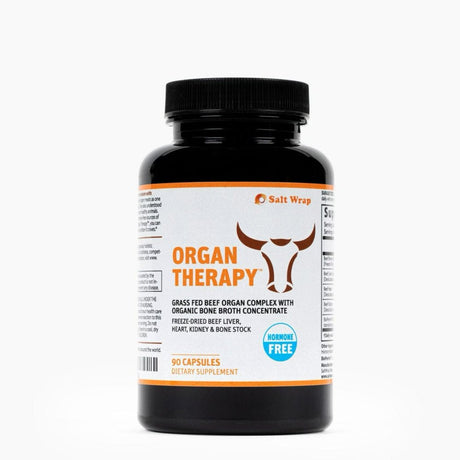 Saltwrap Organ Therapy - Grass Fed Beef Organ Meat Complex Supplement with Organic Bone Broth Concentrate (Desiccated Beef Liver, Heart, Kidney and Bone Broth Capsules with Bioperine)