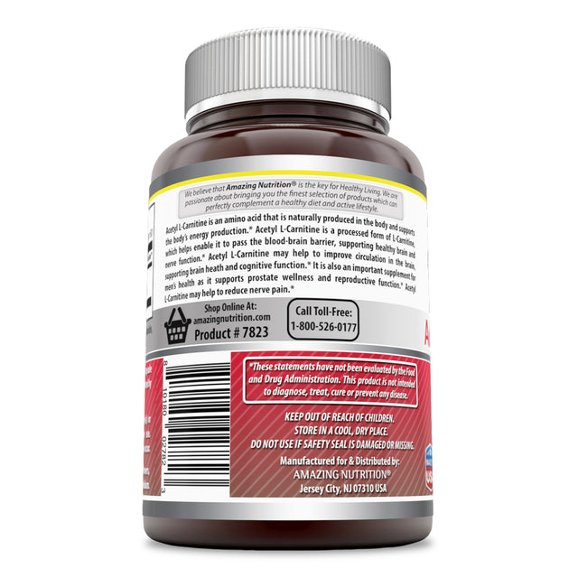 Amazing Formulas Acetyl L-Carnitine Hcl Veggie Dietary Supplement - 500Mg 60Veggie Capsules (Non Gmo,Gluten Free) per Bottle - Promotes Energy Production & Cognitive Function