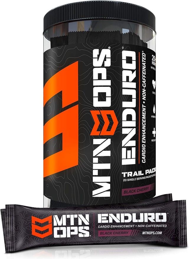 MTN OPS Enduro Trail Packs Nitric Oxide Supplement & Stim-Free Pre Workout - 20 Servings - with Magnesium Citrate, Beet Root Powder, Niacinamide, L Arginine & L Citrulline - Black Cherry Flavor