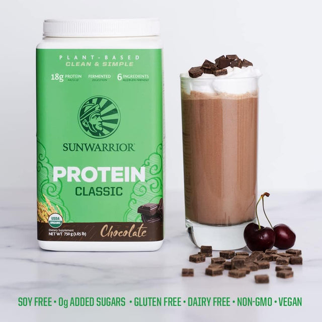 Sunwarrior Chocolate Protein Classic plus with BCAA | Organic Vegan Protein Powder, Chocolate, 750G