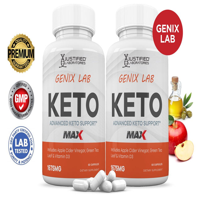 (2 Pack) Genix Lab Keto ACV MAX Pills 1675Mg Alternative to Gummies Dietary Supplement 120 Capsules