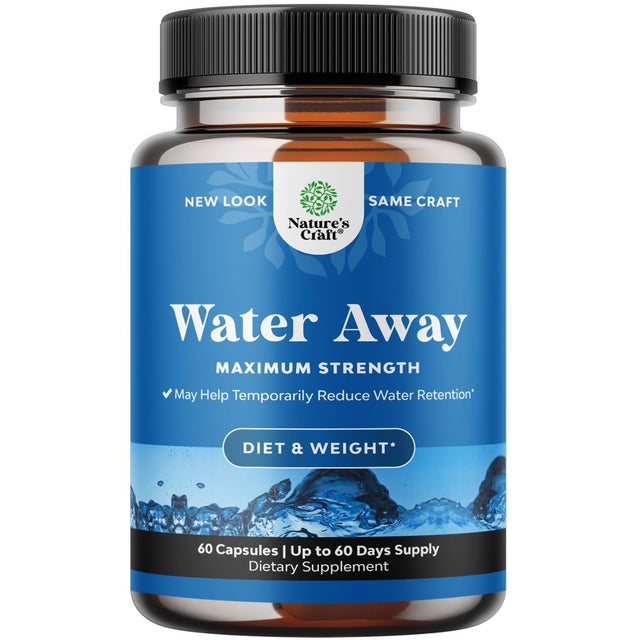 Water Away Pills Maximum Strength - Herbal Diuretic Pills for Water Retention for Fast Acting Bloating Relief for Women and Men - Easy to Take Water Retention Pills for Women and Men - 60 Servings