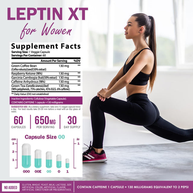 Leptinxt - Leptin Supplements for Weight Loss for Women - Extra Strength, Fat Burner - 60 Ct.