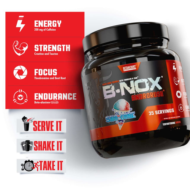 B-Nox Androrush - Sno Cone, Pre-Workout & Testosterone Enhancer, Powder Supplement, Betancourt Nutrition 35 Serving)