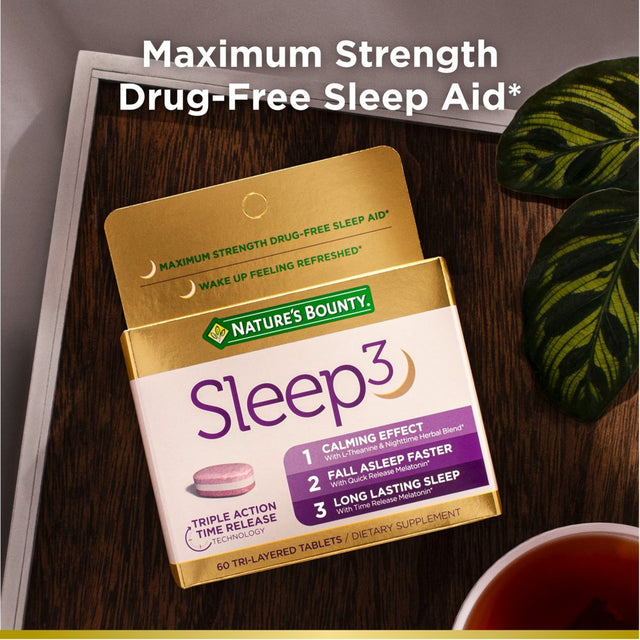 Nature'S Bounty Sleep3 Melatonin, Maximum Strength Drug Free Sleep Aid, Tri-Layered Tablets, 10 Mg, 60 Ct