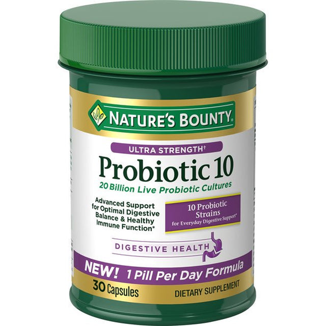 Nature'S Bounty Ultra Strength Probiotic 10 Capsules for Digestive Health, 30 Count - Pack of 2