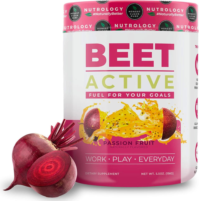 Beet Active - All-Natural Pre-Workout - Beet Root for Antioxidants and Stronger Nitric Oxide Levels - Yerba Mate for Energy and Focus with Vitamin C and Electrolytes, Gluten Free - Passion Fruit