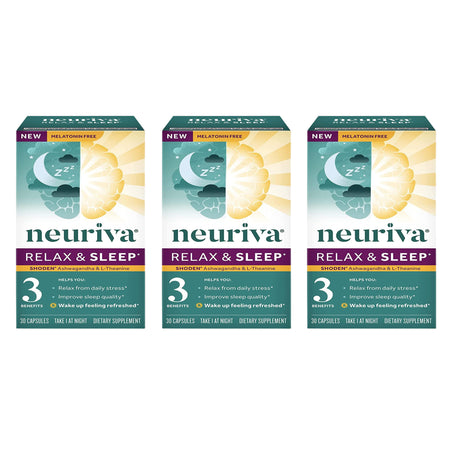 NEURIVA Melatonin Free Sleep Support with L-Theanine and Ashwagandha, Nightly Sleep Support, Helps You Fall Asleep Faster so You Wake up Feeling Refreshed* (Pack of 3)