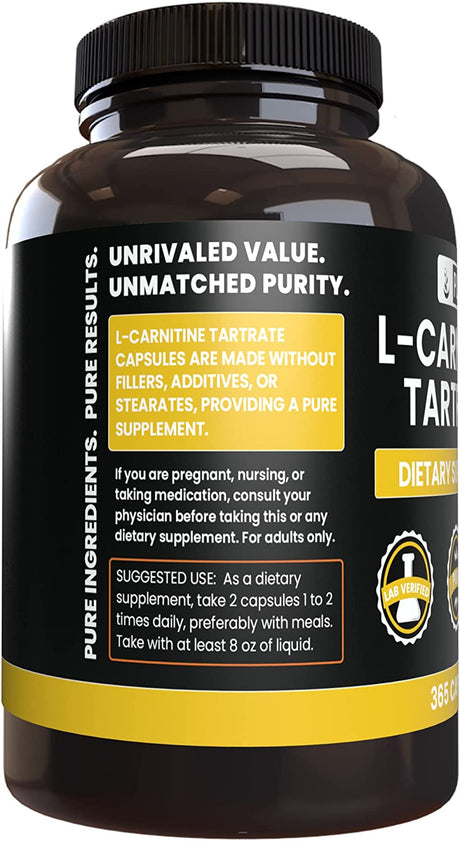 Pure Original Ingredients L-Carnitine Tartrate (365 Capsules) No Magnesium or Rice Fillers, Always Pure, Lab Verified