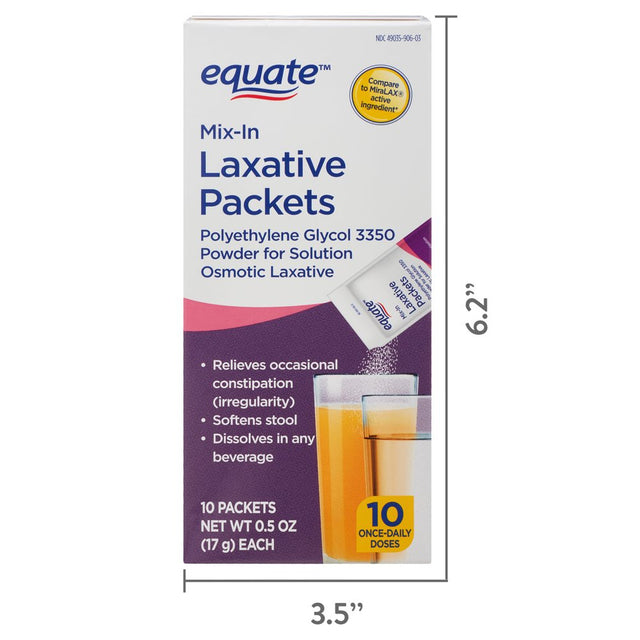 Equate Polyethylene Glycol 3350 Mix-In Laxative Packets, 10 Count