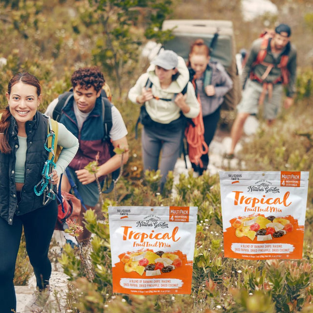 JSC Nature'S Garden Tropical Fruit Trail Mix Multipack 4Pcs-1 Ounce per Bag Dried Fruit Nutritious Healthy Snack Energy Boost Protein Fiber Vitamin Great On-The-Go Snack Camping Hiking Travel Bag of 3