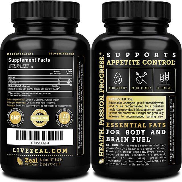 Pure MCT Oil Capsules (360 Softgels | 3000Mg) 4 Month Supply MCT Oil Keto Pills W Unrefined Coconut Oil - C10 & C8 MCT Oil Coconut Oil Capsules - Keto Brain Fuel, Keto Energy, Octane Oil Ketosis Pills