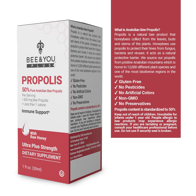 BEE and You Propolis 50% Pure Liquid Extract - Ultra plus Potency - Supports Healthy Immune System - Sore Throat Relief Antioxidants, Keto, Paleo, Gluten-Free, 1 Fl Oz