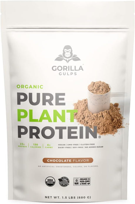 100% Organic Pure Plant Protein Powder | USDA Certified | Organic Protein Powder | Vegan | Non-Gmo | Sugar, Soy, Dairy, & Gluten Free | 20 Servings - Chocolate