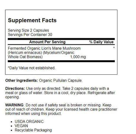 Solaray Fermented Lionâ€™S Mane Mushroom | Healthy Brain Function, Mental Focus & Immune Support | 60 Vegcaps, 30 Serv