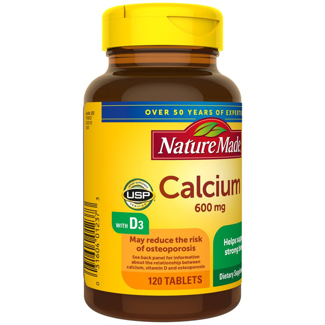 Nature Made Calcium 600 Mg with Vitamin D3 Tablets, Dietary Supplement, 120 Count