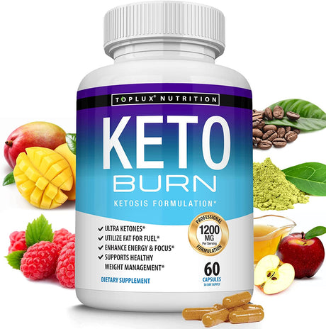 Toplux Keto Burn Pills Ketosis Weight Loss - 1200 Mg Ultra Advanced Natural Ketogenic Fat Burner Using Ketone Diet for Men Women 60 Capsules Supplement