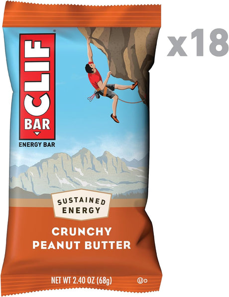 CLIF BAR - Crunchy Peanut Butter - Made with Organic Oats - Non-Gmo - Plant Based - Energy Bars - 2.4 Oz. (18 Pack)