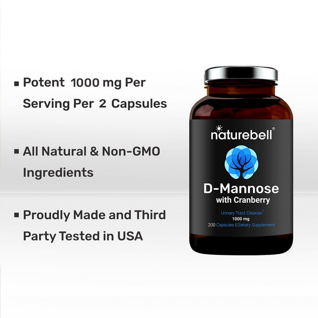 Naturebell 2-In-1 D-Mannose with Cranberry Extract 1000Mg, 200 Capsules