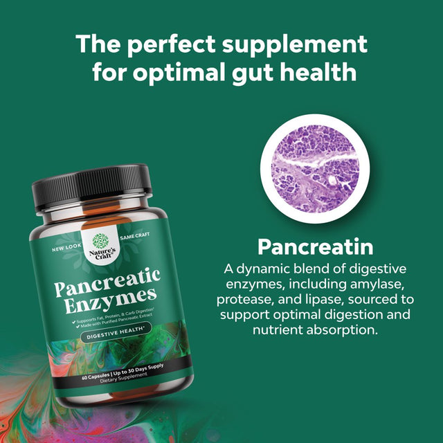 Pancreatin Digestive Enzymes for Digestive Health - Pancreatic Enzymes for Humans with Fat Carb and Protein Digestive Enzymes for Women and Men - Protease Amylase & Lipase Enzymes for Digestion