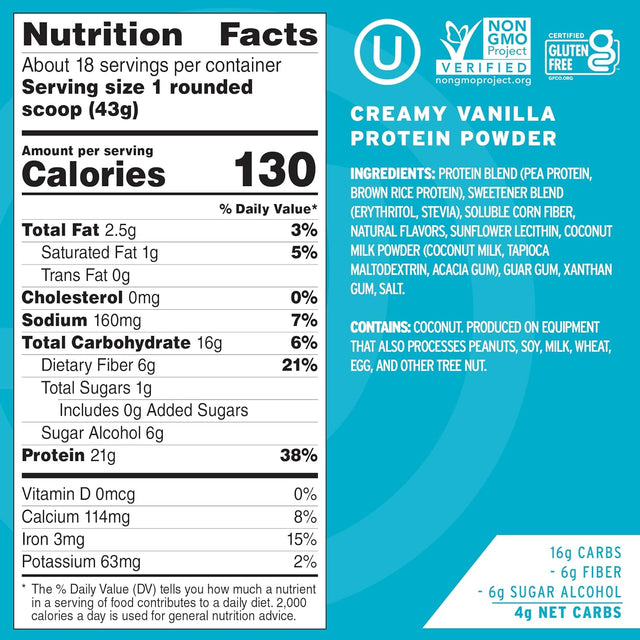 No Cow Vegan Protein Powder, Vanilla, 21G Plant Based Protein, Recyclable Bag, Dairy Free, Soy Free, No Sugar Added, Keto Friendly, Gluten Free, Naturally Sweetened, Non GMO, Kosher, 1.74 Pound