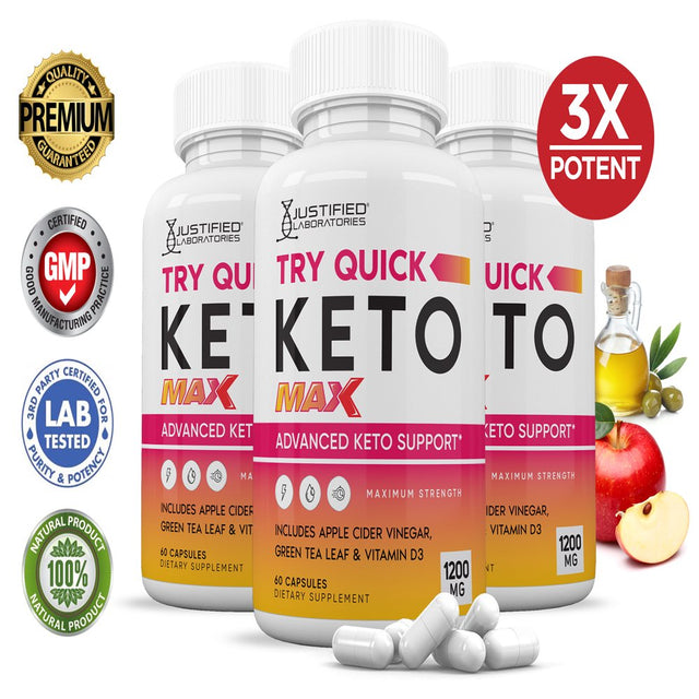 (3 Pack) Try Quick Keto ACV MAX Pills 1675Mg Dietary Supplement 180 Capsules