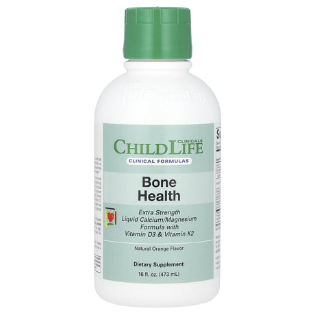 Childlife Clinicals Bone Health, Liquid Calcium/Magnesium Formula with Vitamin D3 & Vitamin K2, Extra Strength, Natural Orange, 16 Fl Oz (473 Ml)