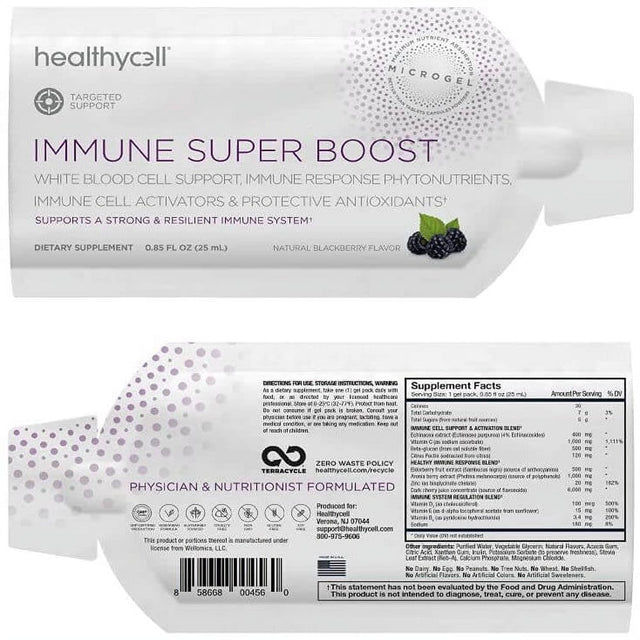 Healthycell Immune Super Boost Supplement for Adults (Vitamin C, Zinc, Elderberry, Echinacea, Beta Glucan), Liquid Gel Packs (30 Count)