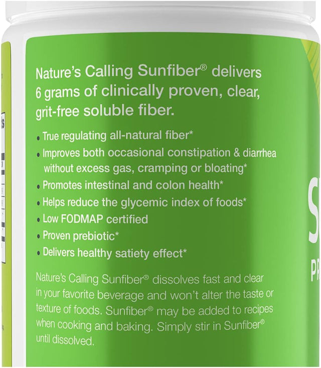 NATURE'S CALLING All-Natural Fiber Supplement | Gentle | Non-Gmo | Low-Fodmap | Sunfiber | Prebiotic, 30 Servings (7.4 Oz)