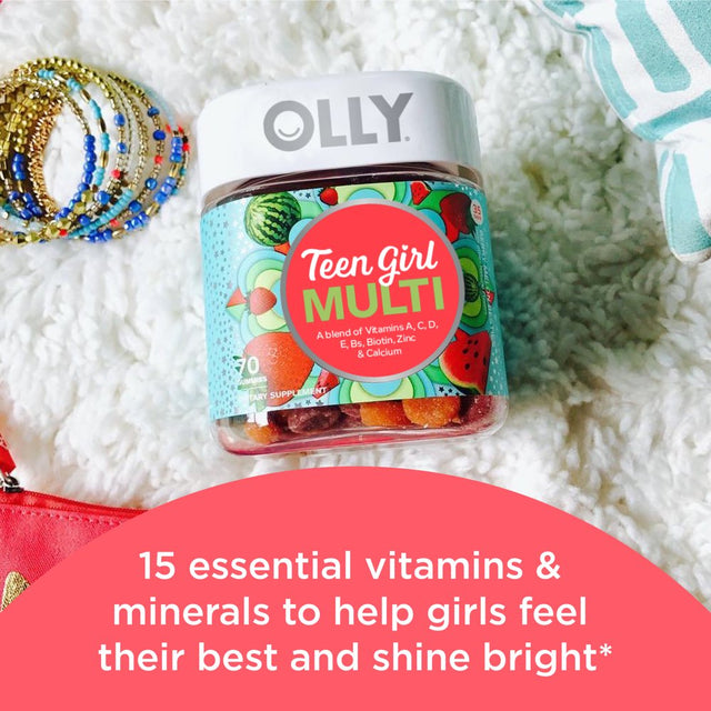 OLLY Teen Girl Multivitamin Gummies, Biotin, Antioxidants with Vitamin A, C & E, Berry Melon Flavor, 70 Ct