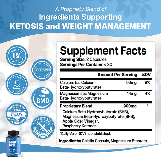 Keto BHB Exogenous Ketones for Men & Women - Keto Supplements for Mental Clarity & Focus - Keto Burn - Keto Fat Burner - Keto Pills Carb-Free Energy for Muscle - Key to Keto Diet - Ketosis Support