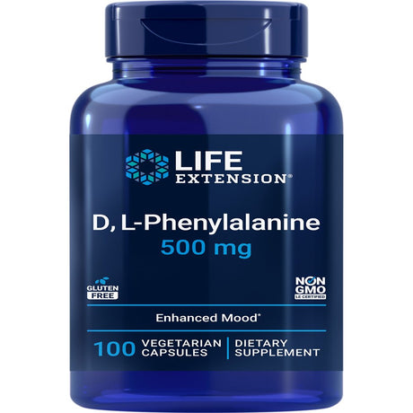 Life Extension D,L-Phenylalanine, 500 Mg - Enhance Mood, Nourishing Memory, Focus & Cognitive Performance Support - Gluten-Free, Non-Gmo - 100 Vegetarian Capsules