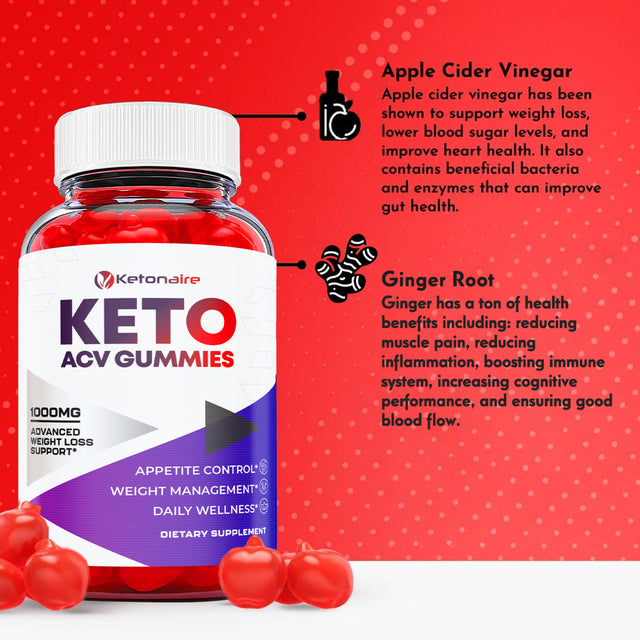 (1 Pack) Ketonaire Keto ACV Gummies - Supplement for Weight Loss - Energy & Focus Boosting Dietary Supplements for Weight Management & Metabolism - Fat Burn - 60 Gummies