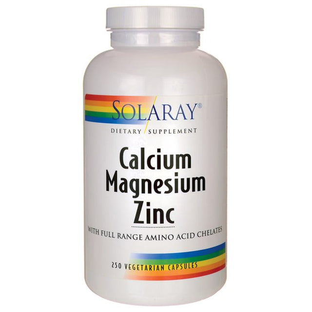 Solaray Calcium Magnesium Zinc Supplement, with Cal & Mag Citrate, Strong Bones & Teeth Support, Easy to Swallow Capsules, 60 Day Money Back Guarantee (250 CT)