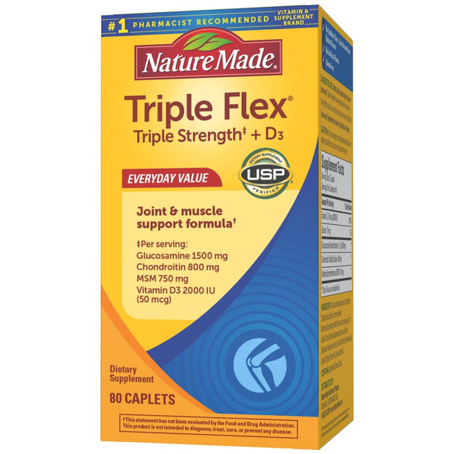 Nature Made Tripleflex Triple Strength Caplets with Vitamin D3, 80 Count for Joint Support