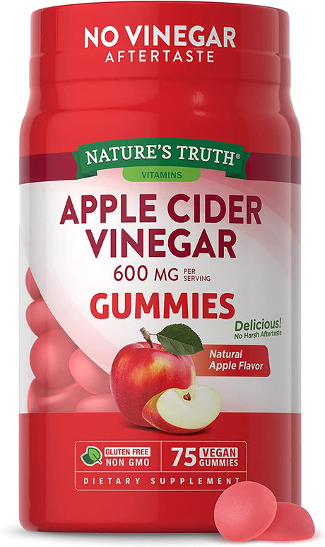 Apple Cider Vinegar Gummies | 600 Mg | 75 Gummies | Natural Apple Flavor | Vegan, Non-Gmo, Gluten Free Supplement | by Nature'S Truth