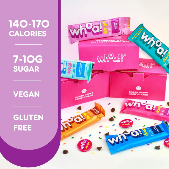 Whoa Dough Edible Cookie Dough Bars- Certified Non-Gmo, Kosher and Gluten Free Bars - Healthy Snack Foods - Plant Based Snacks - Real Ingredients - Variety Pack (6 Bars)