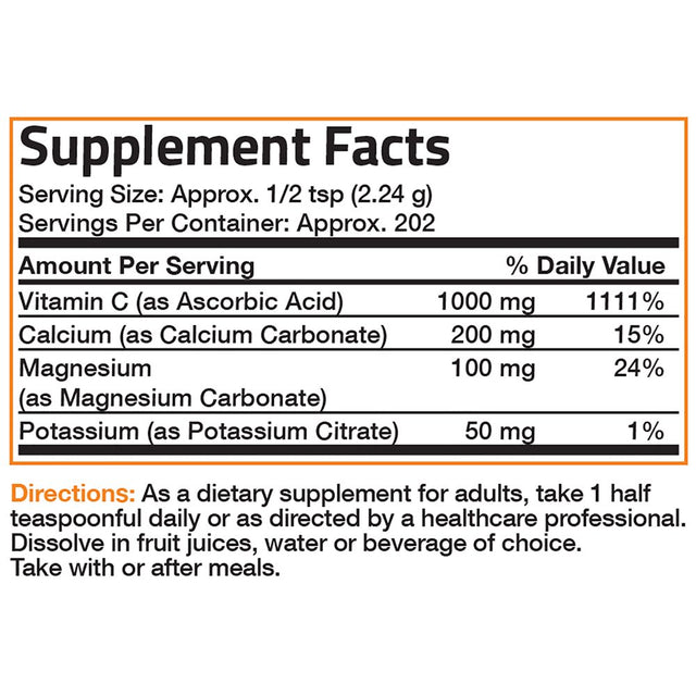 Bronson Vitamin C Powder with Calcium, Magnesium, and Potassium, Antioxidant Immune Support, 1Lb