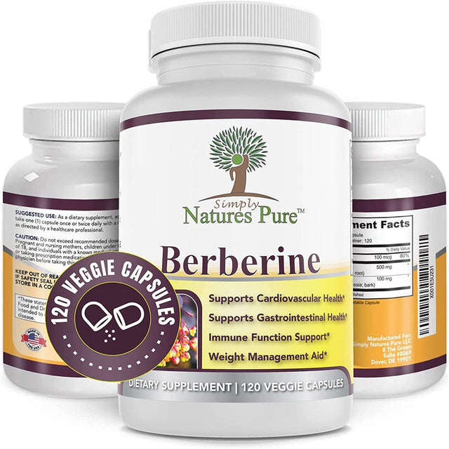 Simply Natures Pure Premium Berberine Hcl 500Mg - 120 Capsules - Cardiovascular Gastrointestinal Immune Support - Chromium Cinnamon 120 Count (Pack of 1)