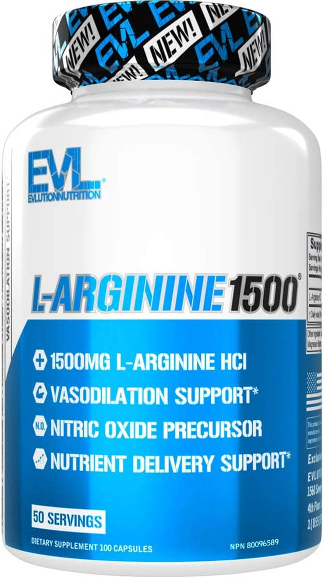 Evlution Nutrition Nitric Oxide Booster L-Arginine Supplement - High Potency Nitric Oxide Supplement with 1500Mg of L Arginine HCL for Enhanced Pumps Energy Muscle Growth and Vascularity NO Booster