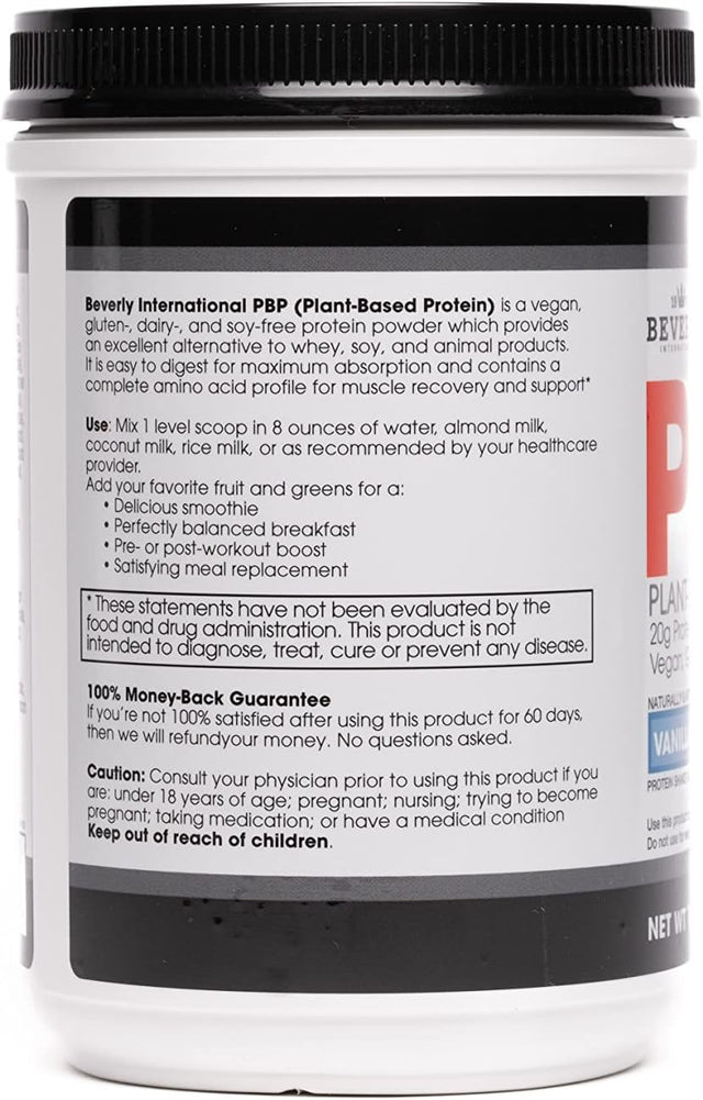 Beverly International PBP, Plant Based Protein. Vegan, Gluten, Dairy, Soy-Free. Great Vanilla Taste, Smooth, Easy to Digest, 21G Protein per Serving, (15 Servings) 1Lb. Complete Amino Acid Profile.