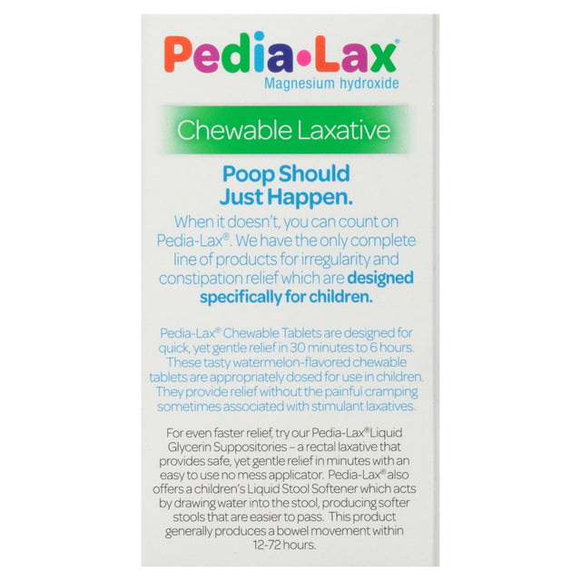 Pedia-Lax Laxative Chewable Tablets for Kids, Ages 2-11, Watermelon Flavor, 30 CT