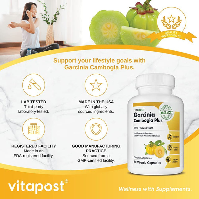 Garcinia Cambogia plus | Tropical Superfood with 95% Hydroxycitric Acid (HCA) Extract and Chromium. Non-Gmo, Vegan, Gluten Free Formula 60 Capsules