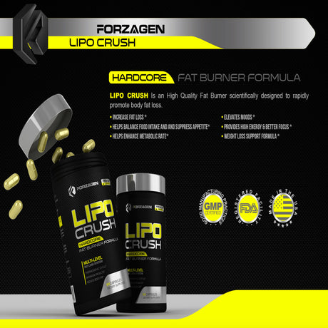 Forzagen Lipocrush Fat Burner - Best Weight Loss Pills Women & Men | Thermogenic Fat Burner Supplements | Appetite Suppressant | Metabolism Booster | Keto Diet Friendly (90 Natural Capsules)